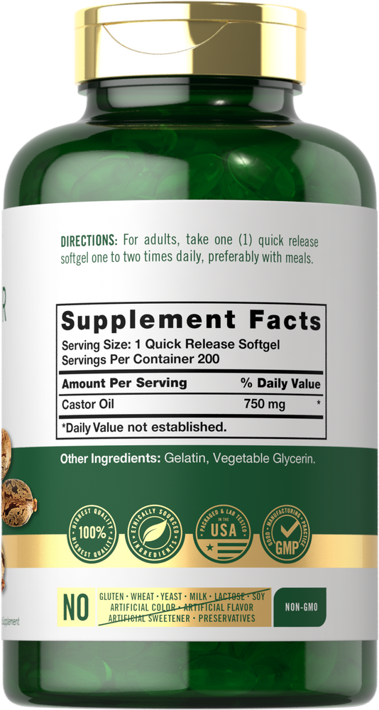 Castor Oil 750mg | 200 Softgels