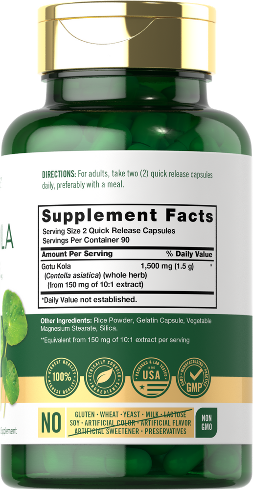 Gotu Kola 1500mg por porção | 180 Cápsulas