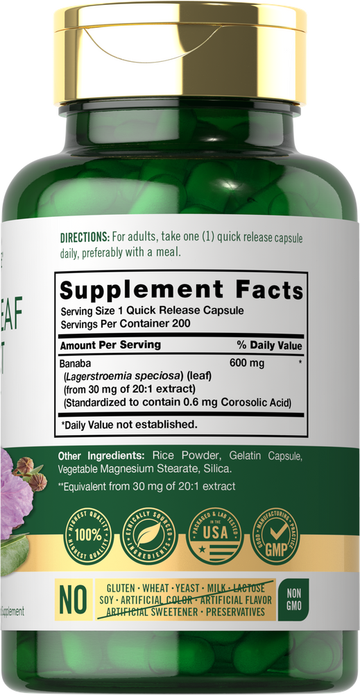 Banaba Leaf Extract 600mg | 200 Capsules