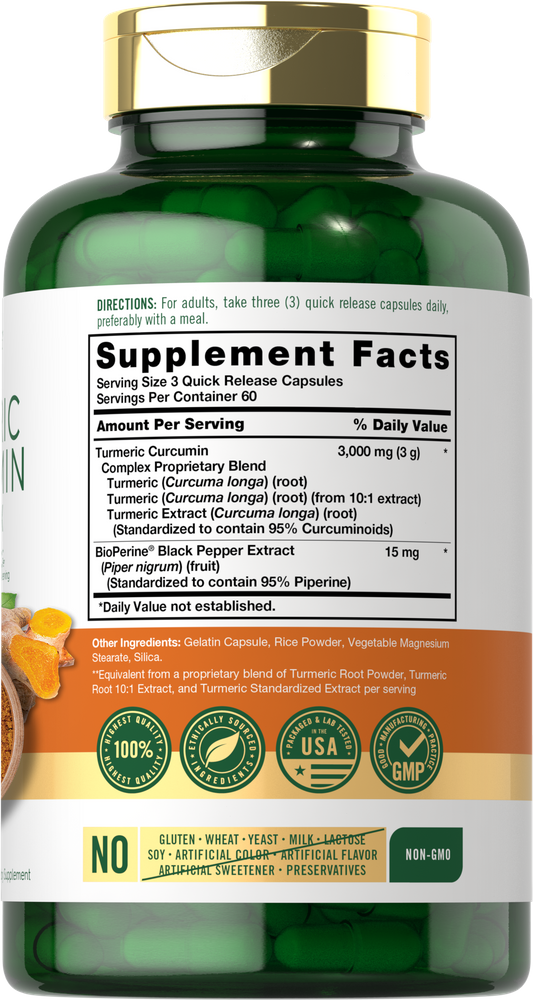 Turmeric Curcumin Complex 3000mg per serving | 180 Capsules