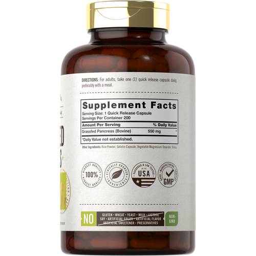 View 2 Páncreas de Res Alimentada con Pasto 550 mg por porción | 200 Cápsulas