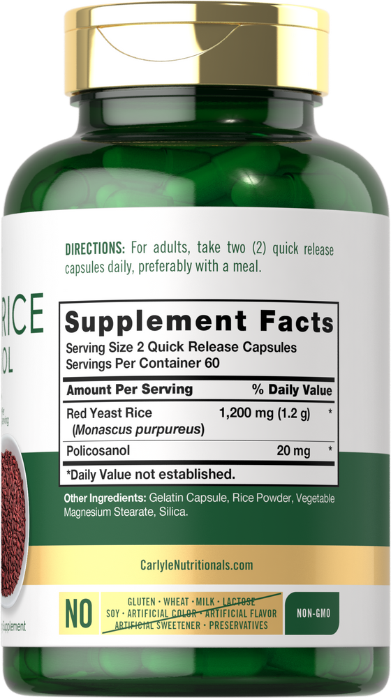 Red Yeast Rice with Policosanol 1220mg per serving | 120 Capsules