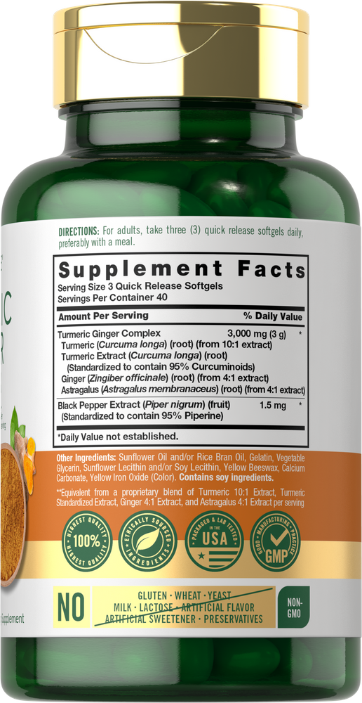 Turmeric Ginger Complex 3000mg per serving | 120 Softgels