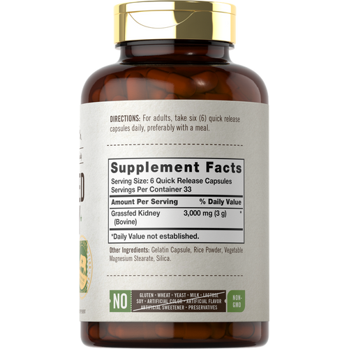 View 2 Grass Fed Beef Kidney 3000mg per serving | 200 Capsules