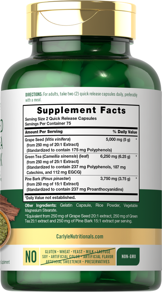 Grapeseed, Green Tea, Pine Bark 15,000mg | 150 Capsules