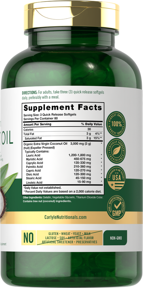 Coconut Oil 3000mg per serving | 240 Softgels