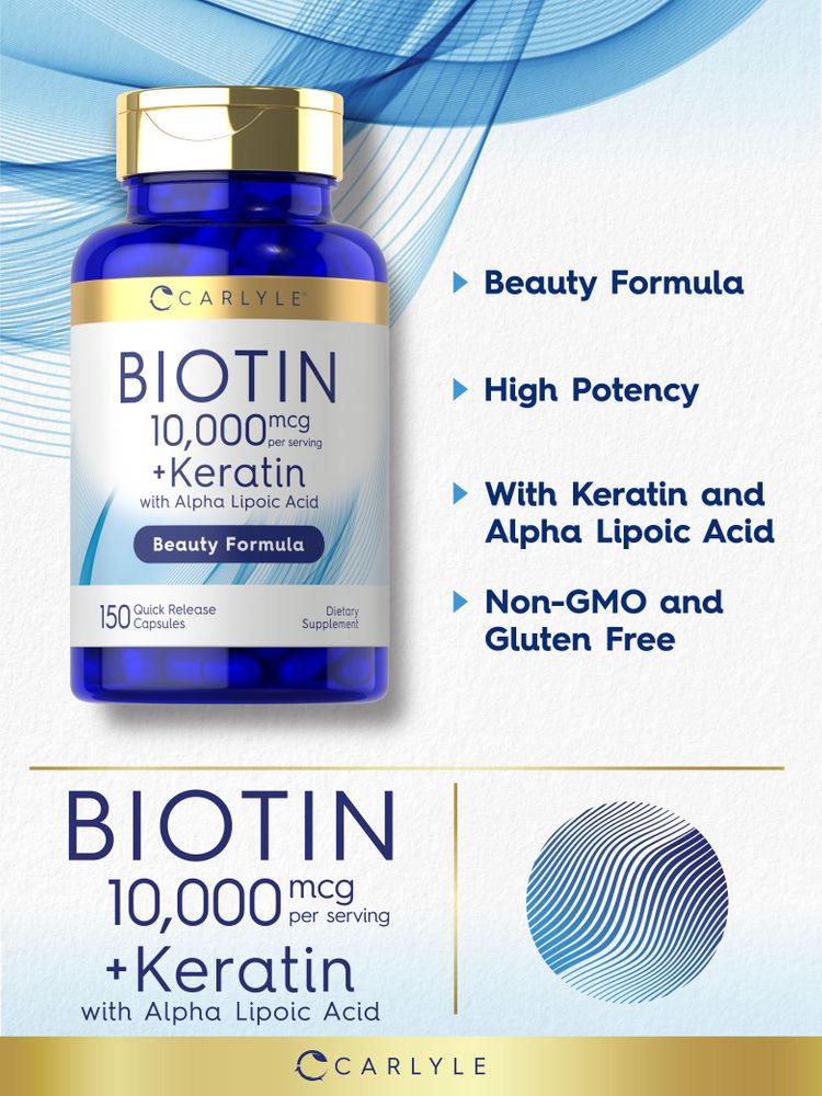 Biotin 10,000mcg | 150 Capsules | Plus Keratin