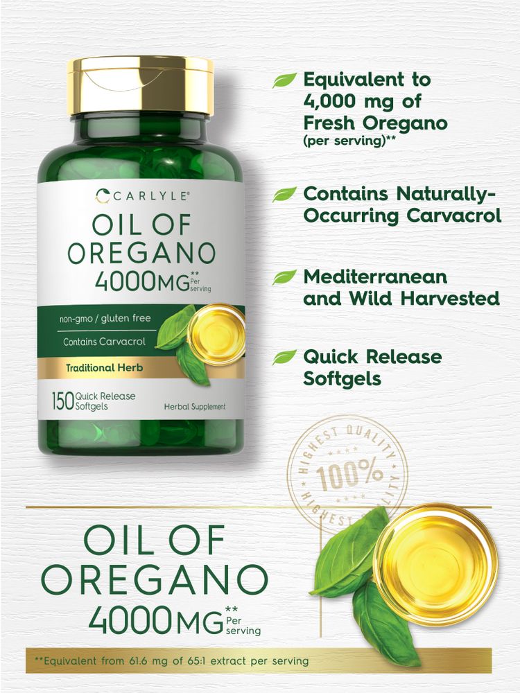 Spring Valley Mediterranean Oil of Oregano Extract Herbal Supplement  Softgels, 1,500 mg, 60 Count 