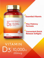 Load image into Gallery viewer, Vitamin D3 10000 IU | 400 Softgels
