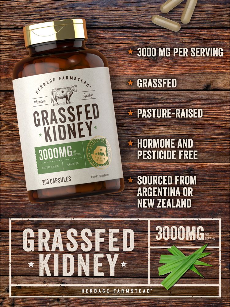 Grasgefütterte Rinderniere 3000 mg pro Portion | 200 Kapseln