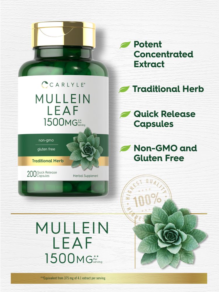 Feuille de Mullein 1500mg par portion | 200 Capsules