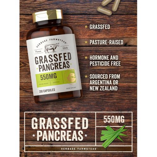 View 3 Páncreas de Res Alimentada con Pasto 550 mg por porción | 200 Cápsulas