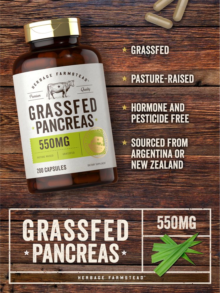 Grass Fed Beef Pancreas 550mg per serving | 200 Capsules