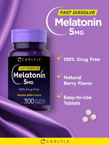 Melatonin 5mg | Natural Berry Flavor | 300 Dissolvable Tablets