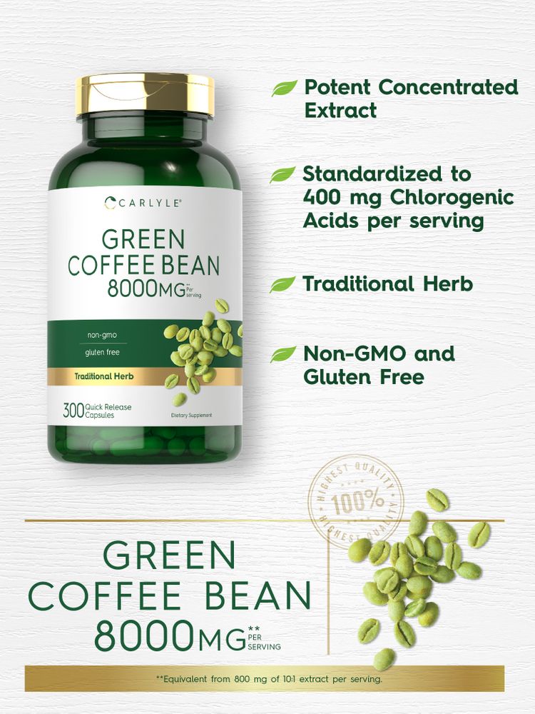 Extrait de Grains de Café Vert 8000mg par portion | 300 Capsules