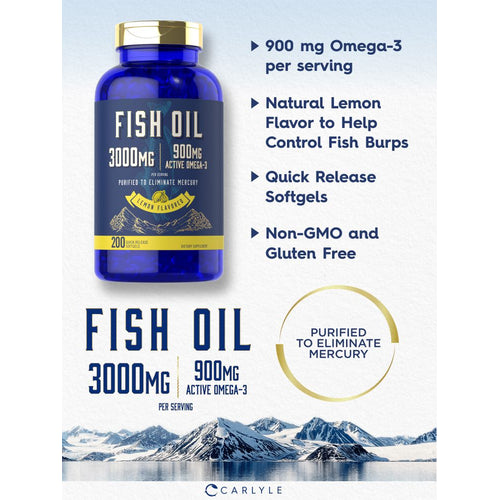 View 3 Aceite de Pescado 3000mg con Omega-3 900mg por porción | 200 Cápsulas Blandas