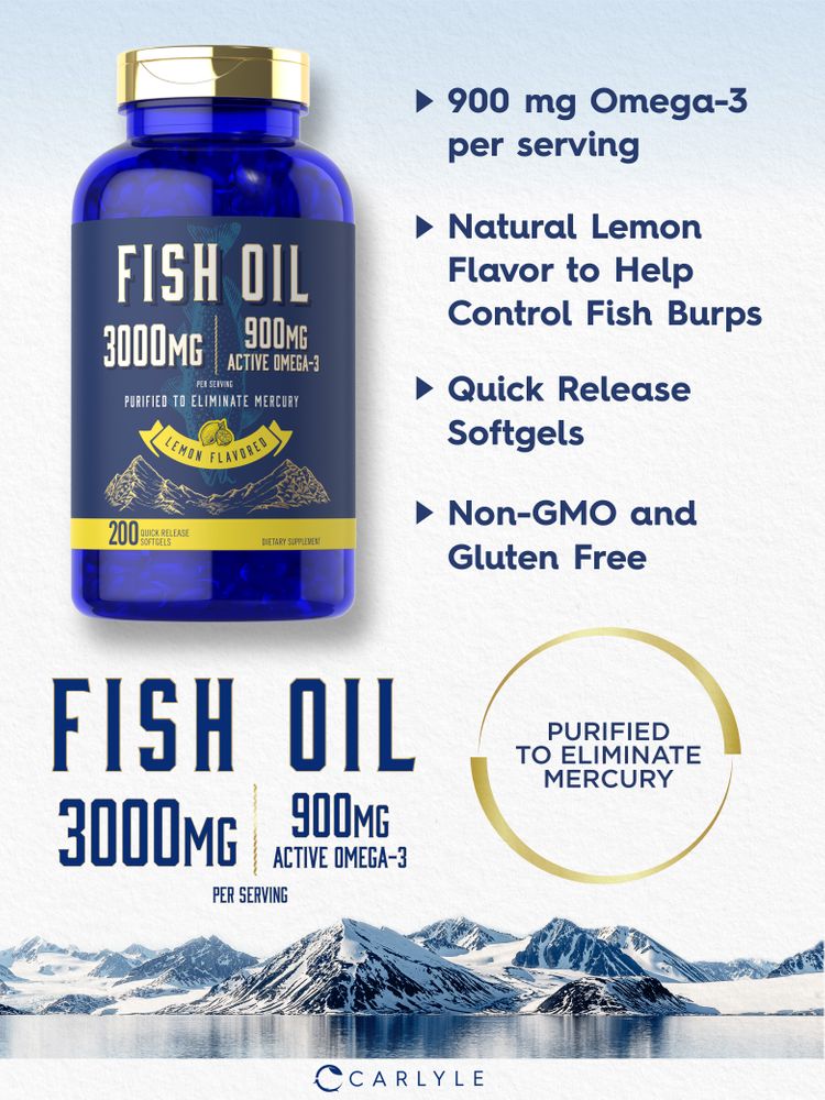 Fischöl 3000mg mit Omega-3 900mg pro Portion | 200 Weichkapseln