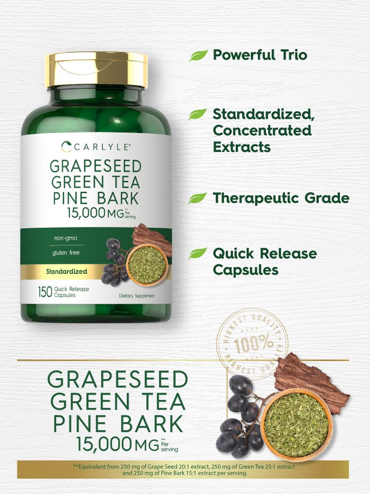 Grapeseed, Green Tea, Pine Bark 15000mg per serving | 150 Capsules