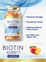 Load image into Gallery viewer, Biotin 10,000 mcg Gummies | Peach Flavor | 150 Count
