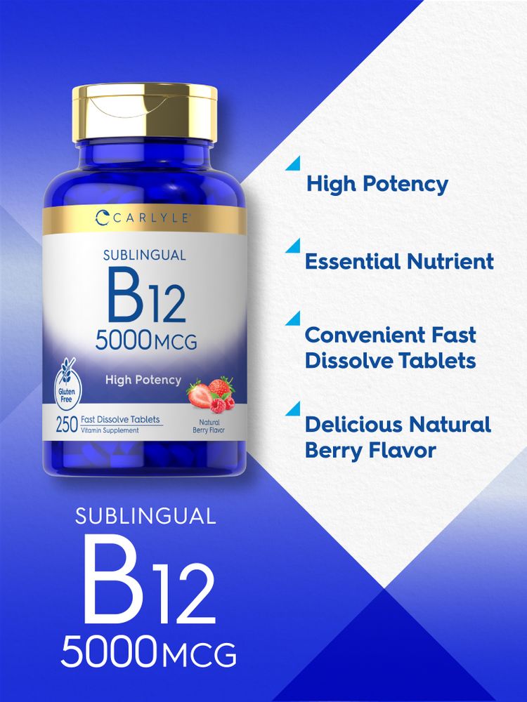 Vitamin B12 5000mcg | Natural Berry Flavor | 250 Fast Dissolve Tablets