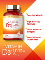 Load image into Gallery viewer, Vitamin D3 1000 IU (25 mcg) | 400 Softgels

