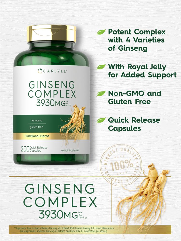 Complexe d'Extrait de Ginseng 1065mg par portion | 200 Capsules