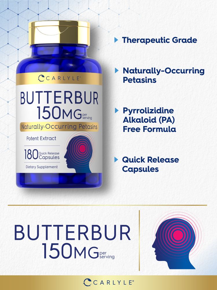 Extrato Padronizado de Butterbur 150mg por porção | 180 Cápsulas