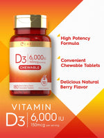 Load image into Gallery viewer, Chewable Vitamin D3 6000 IU | Natural Berry Flavor | 180 Tablets
