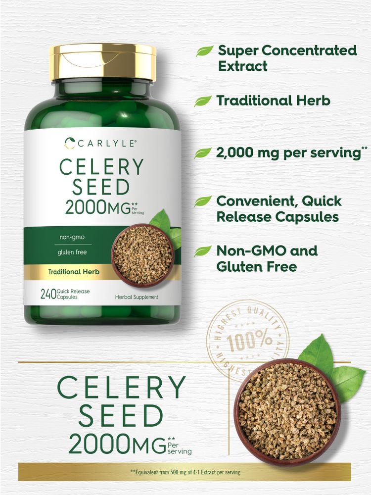 Celery Seed Extract 2000mg per serving | 240 Capsules