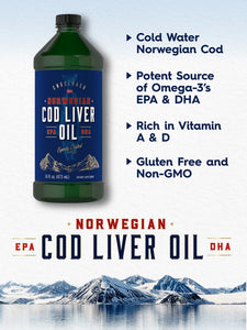 Cod Liver Oil Norwegian Liquid | 3 Pack | 16 Fl Oz Bottles
