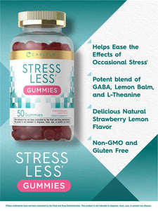 Stress Relief Gummies with Gaba & L Theanine | Strawberry Lemon Flavor | 50 Gummies