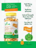 Load image into Gallery viewer, Vitamin D3 1000 IU (25 mcg) Gummies for Kids | Pineapple Flavor | 180 Count
