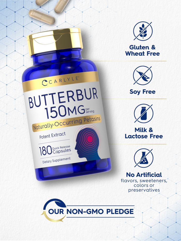 Extrato Padronizado de Butterbur 150mg por porção | 180 Cápsulas