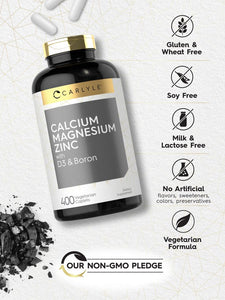 Calcium Magnesium Zinc | with Vitamin D3 and Boron | 400 Caplets