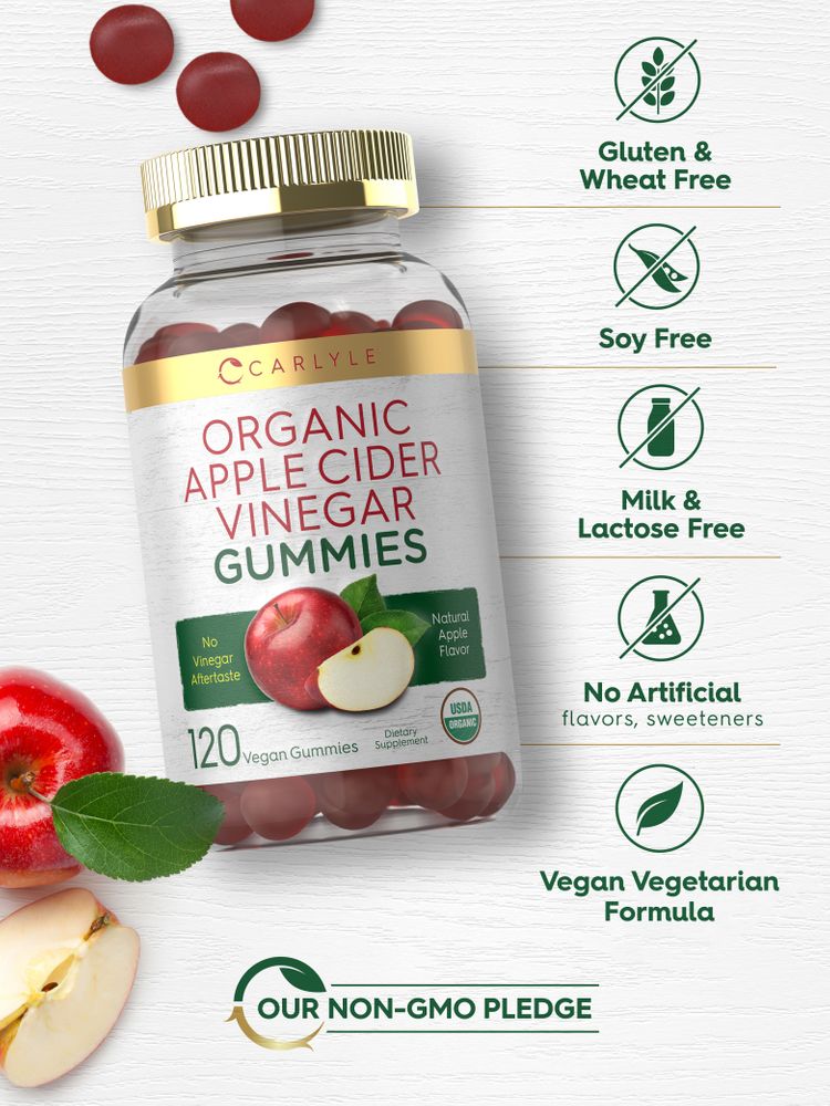 Organic Apple Cider Vinegar Gummies | Natural Apple Flavor | 120 Count
