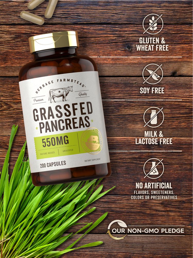 Grass Fed Beef Pancreas 550mg per serving | 200 Capsules