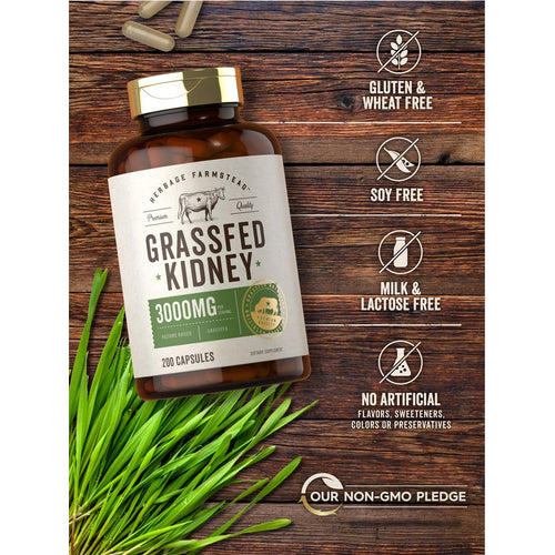View 4 Grass Fed Beef Kidney 3000mg per serving | 200 Capsules