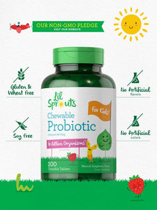Probiotic for Kids | 6 Billion CFUs | Natural Raspberry Flavor | 200 Chewable Tablets