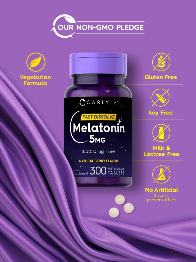 Melatonin 5mg | Natural Berry Flavor | 300 Dissolvable Tablets