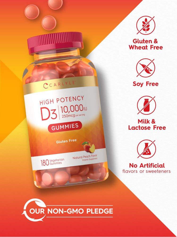 Vitamin D3 10,000 IU (250 mcg) Gummies | 180 Count