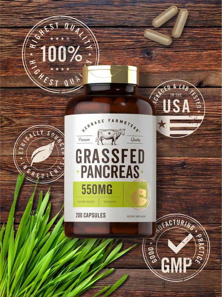 Grass Fed Beef Pancreas 550mg per serving | 200 Capsules