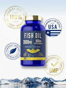 Fish Oil 3000mg | 900mg Omega 3 | 200 Softgels | Lemon Flavor