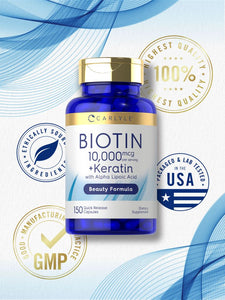 Biotin 10,000mcg | 150 Capsules | Plus Keratin