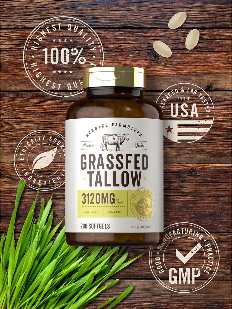 Grass Fed Tallow 3120mg per serving | 200 Softgels