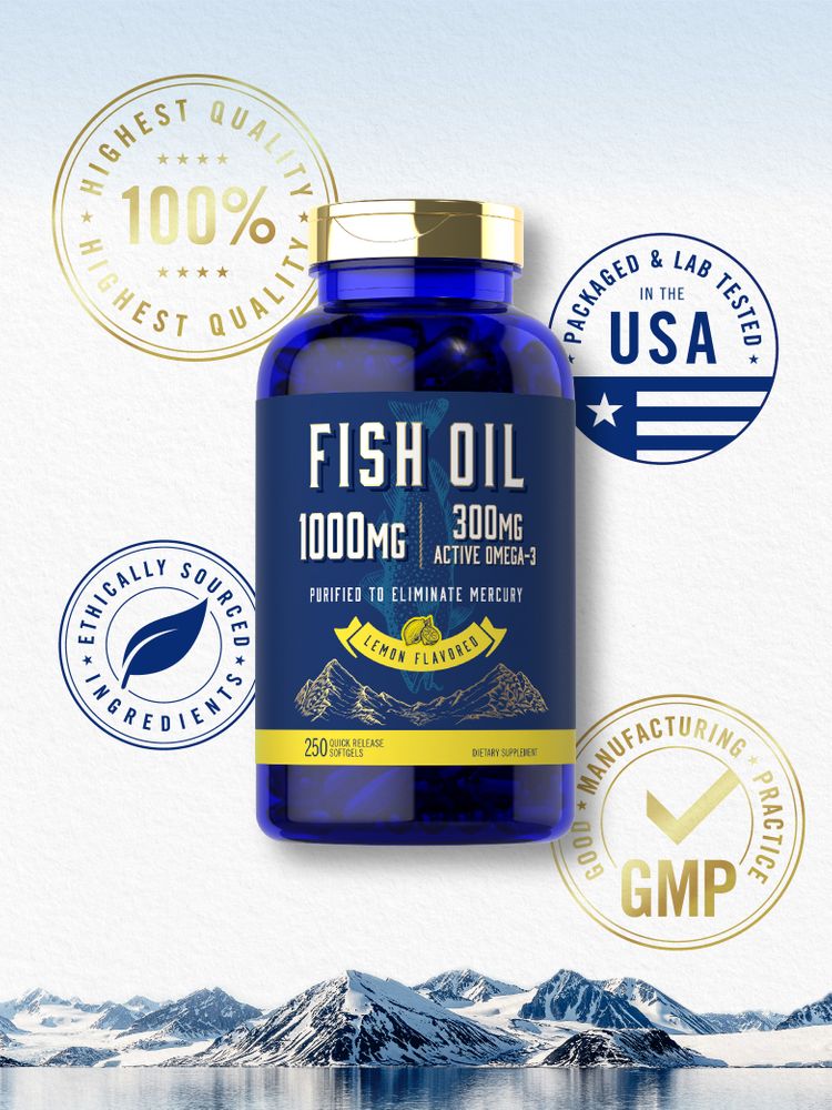Fish Oil 1000mg | 300mg Omega 3 | 250 Softgels | Lemon Flavor