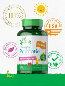 Probiotic for Kids | 6 Billion CFUs | Natural Raspberry Flavor | 200 Chewable Tablets