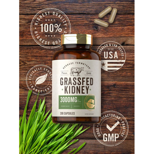 View 5 Grass Fed Beef Kidney 3000mg per serving | 200 Capsules
