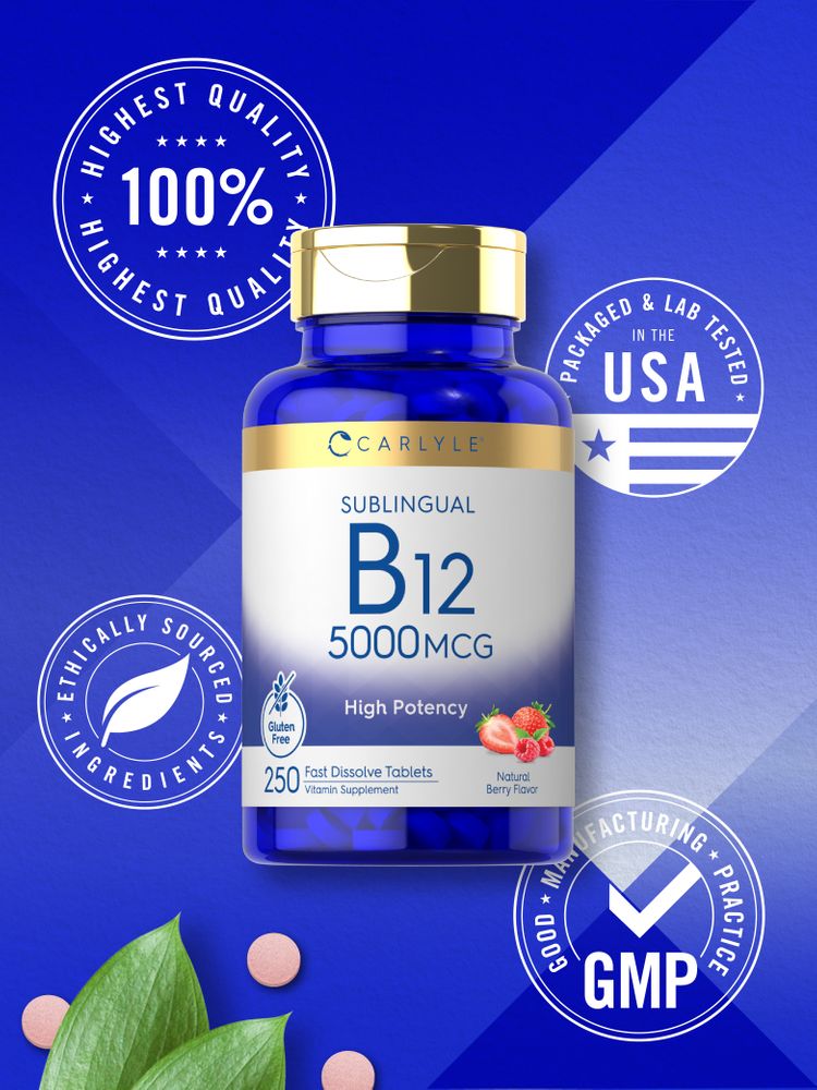 Vitamin B12 5000mcg | Natural Berry Flavor | 250 Fast Dissolve Tablets