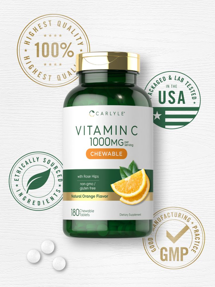 Vitamin C 500mg | Natural Orange Flavor | 180 Chewable Tablets