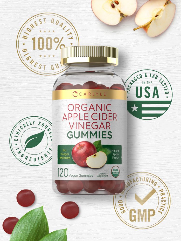 Organic Apple Cider Vinegar Gummies | Natural Apple Flavor | 120 Count